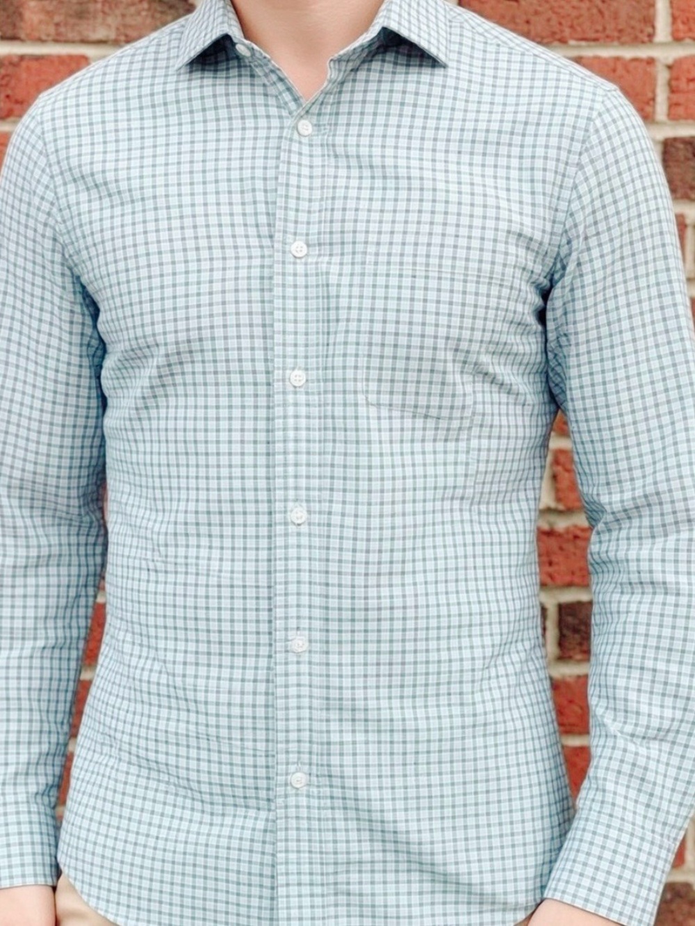 Fairlane & Sons Men's Wrinkle Free Light Blue Check Button-Down Shirt XL Slim